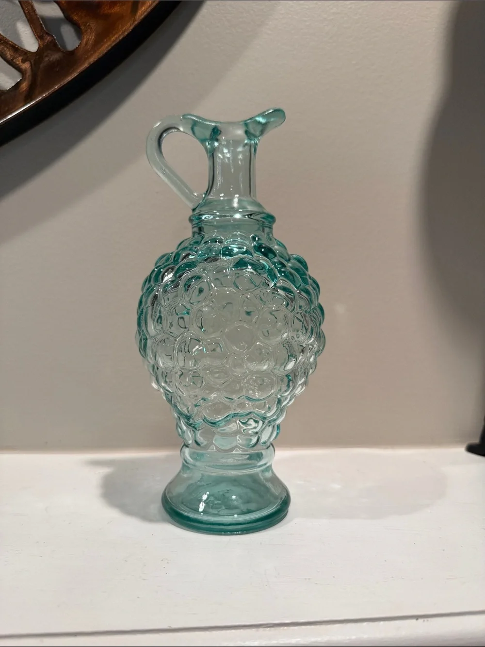 Vtg VETRERIA ETRUSCA Blue Green Glass Cruet  8”Tall Made In Italy Excellent!